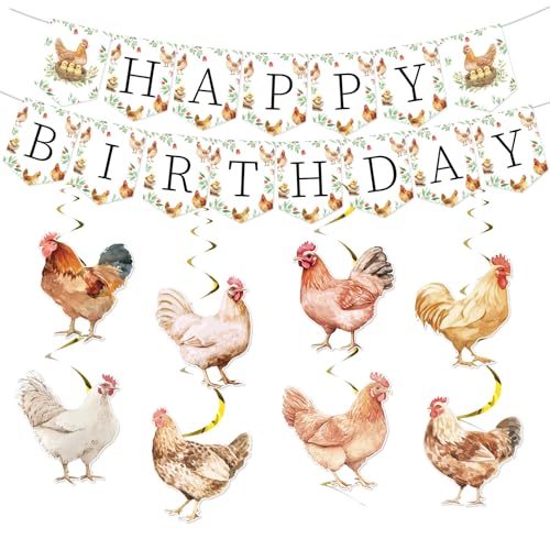 Funmemoir Küken-Geburtstagsdekorationsset – 8-teiliges Huhn-Hängewirbel & Happy Birthday-Banner mit Aquarell-Design, doppelseitiger Druck für Bauernhof-Motto-Party-Dekoration Funmemoir Küken-Geburtstagsdekorationsset – 8-teiliges Huhn-Hängewirbel & Happy Birthday-Banner mit Aquarell-Design, doppelseitiger Druck für Bauernhof-Motto-Party-Dekoration von Funmemoir