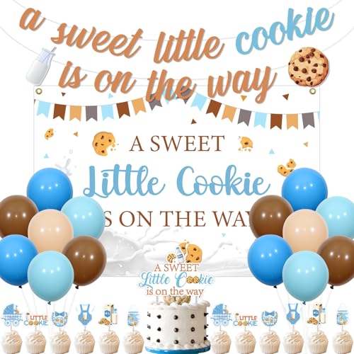 Funmemoir Milk and Cookies Babyparty-Dekorationen, A Sweet Little Cookie Is On The Way Backdrop, Banner, Cake Topper, Cupcake Topper, Luftballons für Milch und Kekse, Frühstück, Keks, Babyparty Funmemoir Milk and Cookies Babyparty-Dekorationen, A Sweet Little Cookie Is On The Way Backdrop, Banner, Cake Topper, Cupcake Topper, Luftballons für Milch und Kekse, Frühstück, Keks, Babyparty von Funmemoir