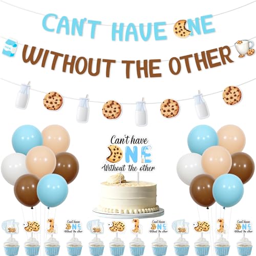 Funmemoir Milk and Cookies First Birthday Decorations for Twins - Can't Have One Without The Other Banner & Girlande, Cake & Cupcake Toppers, Balloons for Twin Boys 1st Birthday Party Funmemoir Milk and Cookies First Birthday Decorations for Twins - Can't Have One Without The Other Banner & Girlande, Cake & Cupcake Toppers, Balloons for Twin Boys 1st Birthday Party von Funmemoir