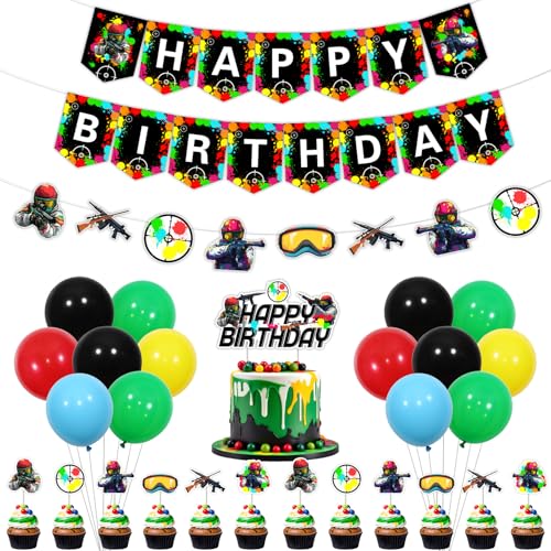 Funmemoir Paintball Geburtstag Party Dekorationen - Happy Birthday Banner, Girlande, Cake Topper, Cupcake Topper, Luftballons für Gun Shooting Game Paint Splatter Geburtstag Party Dekorationen Funmemoir Paintball Geburtstag Party Dekorationen - Happy Birthday Banner, Girlande, Cake Topper, Cupcake Topper, Luftballons für Gun Shooting Game Paint Splatter Geburtstag Party Dekorationen von Funmemoir