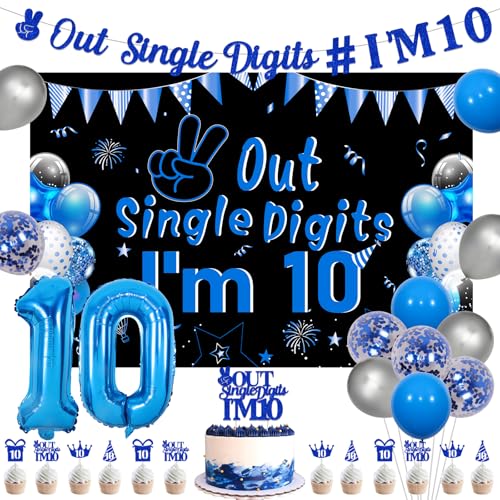Funmemoir Peace Out Single Digits I'm 10 Blue - Out Single Digits I'm 10 Backdrop, Cake Topper, Banners, 10th Birthday Cupcake Toppers, Foil Balloons for Boys Double Digits Tenth Birthday Party Funmemoir Peace Out Single Digits I'm 10 Blue - Out Single Digits I'm 10 Backdrop, Cake Topper, Banners, 10th Birthday Cupcake Toppers, Foil Balloons for Boys Double Digits Tenth Birthday Party von Funmemoir