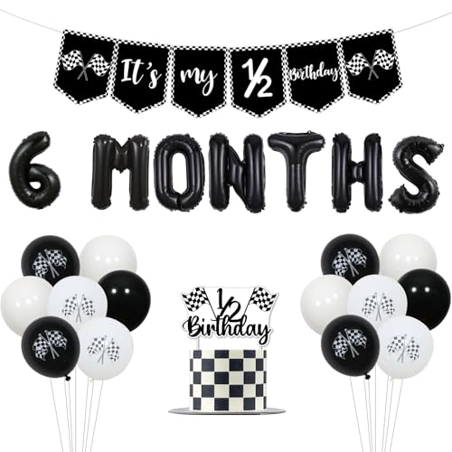 Funmemoir Rennwagen Thema 6 Monate Geburtstag Dekorationen Set - It's My 1/2 Birthday Banner, Cake Topper, Folienballons, Schwarz Karierte Ballons für Baby Junge Mädchen Halbjahr Party Dekorationen Funmemoir Rennwagen Thema 6 Monate Geburtstag Dekorationen Set - It's My 1/2 Birthday Banner, Cake Topper, Folienballons, Schwarz Karierte Ballons für Baby Junge Mädchen Halbjahr Party Dekorationen von Funmemoir
