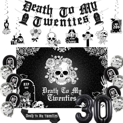 Funmemoir Rip 20s Geburtstag Dekorationen - Death to My 20s Dekorationen mit Hintergrund, Banner, Schärpe, hängende Wirbel, 30 Folienballons für Frauen Gothic 30 Geburtstag Party Supplies Funmemoir Rip 20s Geburtstag Dekorationen - Death to My 20s Dekorationen mit Hintergrund, Banner, Schärpe, hängende Wirbel, 30 Folienballons für Frauen Gothic 30 Geburtstag Party Supplies von Funmemoir