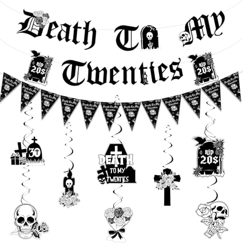 Funmemoir Rip 20s Geburtstag Dekorationen - Death to My 20s Dekorationen mit vormontiertem Banner, Totenkopf-Flaggen & schwarzen Spiralen hängenden Wirbeln für Frauen Gothic 30. Geburtstag Party Funmemoir Rip 20s Geburtstag Dekorationen - Death to My 20s Dekorationen mit vormontiertem Banner, Totenkopf-Flaggen & schwarzen Spiralen hängenden Wirbeln für Frauen Gothic 30. Geburtstag Party von Funmemoir