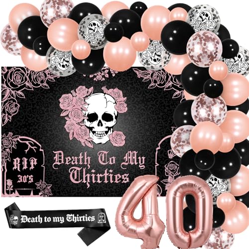 Funmemoir Rip 30er Jahre Geburtstag Dekorationen Rose Gold und Schwarz - Ballon Girlande Bogen Kit mit Tod zu meinen Dreißiger Jahren Hintergrund, Schärpe, Folienballons für Gothic Beerdigung für von Funmemoir