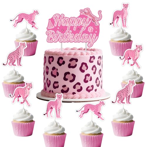 Funmemoir Rosa Geparden-Druck Geburtstagsdekorationen – Happy Birthday Tortenaufsatz und 24 Stück doppelseitige Cupcake-Topper, rosa Geparden-Kuchendekorationen für Mädchen und Frauen Funmemoir Rosa Geparden-Druck Geburtstagsdekorationen – Happy Birthday Tortenaufsatz und 24 Stück doppelseitige Cupcake-Topper, rosa Geparden-Kuchendekorationen für Mädchen und Frauen von Funmemoir