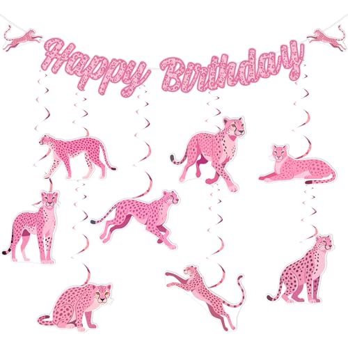 Funmemoir Rosa Geparden-Druck Geburtstagsdekorationen - Rosa Gepard Happy Birthday Banner und doppelseitige hängende Wirbel für Mädchen Frauen Dschungel Safari Tiere Thema Party Supplies Funmemoir Rosa Geparden-Druck Geburtstagsdekorationen - Rosa Gepard Happy Birthday Banner und doppelseitige hängende Wirbel für Mädchen Frauen Dschungel Safari Tiere Thema Party Supplies von Funmemoir