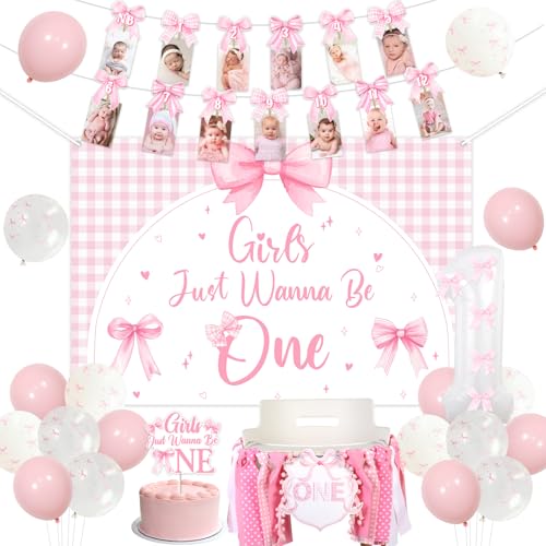 Funmemoir Rosa Schleife 1. Geburtstag Party Dekorationen Mädchen Just Wanna Be One Hintergrund Kuchen Topper Monatliches Foto Banner Hochstuhl Banner Luftballons für Fliege Erster Geburtstag Funmemoir Rosa Schleife 1. Geburtstag Party Dekorationen Mädchen Just Wanna Be One Hintergrund Kuchen Topper Monatliches Foto Banner Hochstuhl Banner Luftballons für Fliege Erster Geburtstag von Funmemoir