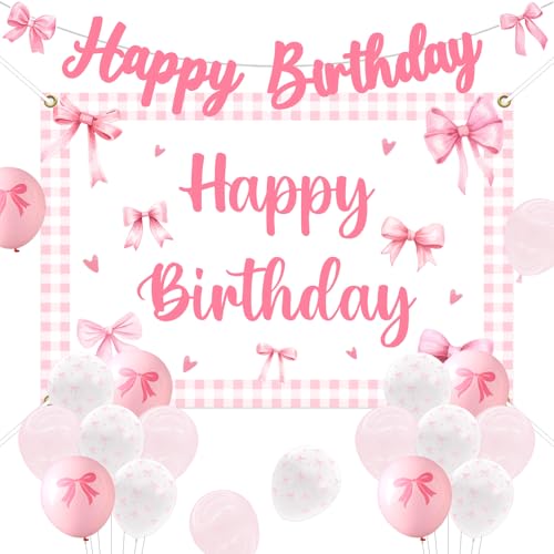 Funmemoir Rosa Schleife Happy Birthday Dekorationen Schleife Happy Birthday Hintergrund Banner Rosa und Weiß Schleife Ballons für Mädchen Frauen Kokette Geburtstag Dekorationen Funmemoir Rosa Schleife Happy Birthday Dekorationen Schleife Happy Birthday Hintergrund Banner Rosa und Weiß Schleife Ballons für Mädchen Frauen Kokette Geburtstag Dekorationen von Funmemoir