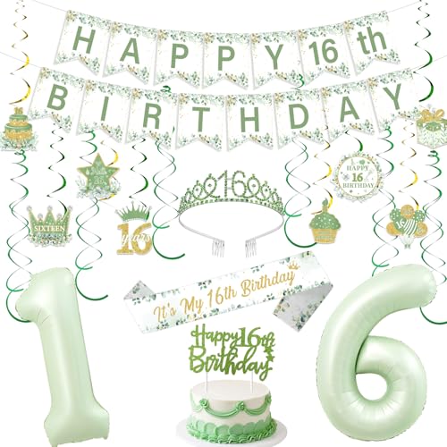Funmemoir Salbeigrün 16 Geburtstag Dekorationen - Salbeigrün und Gold hängende Wirbel, Banner, Luftballons, Krone, Tortenaufsatz & Schärpe für Mädchen Sweet Sixteen 16 Year Old Birthday Party Supplies Funmemoir Salbeigrün 16 Geburtstag Dekorationen - Salbeigrün und Gold hängende Wirbel, Banner, Luftballons, Krone, Tortenaufsatz & Schärpe für Mädchen Sweet Sixteen 16 Year Old Birthday Party Supplies von Funmemoir