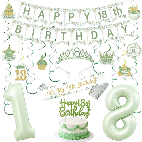 Funmemoir Salbeigrün 18. Geburtstag Dekorationen für Mädchen – Happy 18th Birthday Banner Cake Topper Hängende Wirbel Luftballons Krone und Schärpe für 18 It's My 18th Year Old Party Funmemoir Salbeigrün 18. Geburtstag Dekorationen für Mädchen – Happy 18th Birthday Banner Cake Topper Hängende Wirbel Luftballons Krone und Schärpe für 18 It's My 18th Year Old Party von Funmemoir