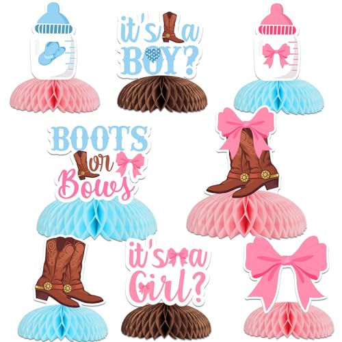 Funmemoir Stiefel oder Schleifen, Geschlechtsoffenbarungsdekorationen, 8 Stück, Gender Reveal Honeycomb Mittelstücke, Western Cowboy oder Cowgirl, Geschlechtsoffenbarung, He or She Geschlecht Reveal Funmemoir Stiefel oder Schleifen, Geschlechtsoffenbarungsdekorationen, 8 Stück, Gender Reveal Honeycomb Mittelstücke, Western Cowboy oder Cowgirl, Geschlechtsoffenbarung, He or She Geschlecht Reveal von Funmemoir