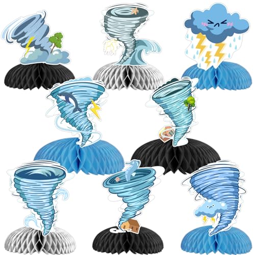 Funmemoir Tornado-Geburtstagsparty-Dekorationen, 8 Stück, Tornado-Waben-Mittelstück, blau, doppelseitiger Druck, für Tornado, Gastgeschenke, Babypartys, Tischdekorationen Funmemoir Tornado-Geburtstagsparty-Dekorationen, 8 Stück, Tornado-Waben-Mittelstück, blau, doppelseitiger Druck, für Tornado, Gastgeschenke, Babypartys, Tischdekorationen von Funmemoir