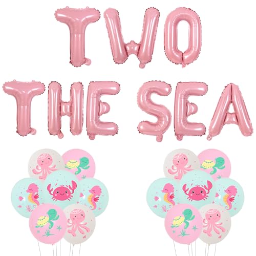 Funmemoir Two the Sea 2nd Birthday Decorations for Girl - Two the Sea Foil Balloons & Ocean Animal Print Latex Balloons for Ocean Underwater 2nd Birthday Party Decorations von Funmemoir