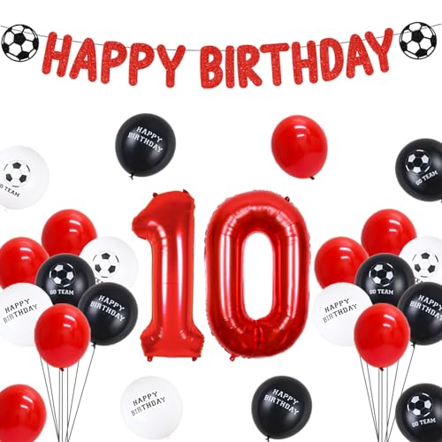 Funmemoir Fußball 10 Geburtstag Dekorationen Rot - Fußball Happy Birthday Banner, 10 Folienzahlen Luftballons, Druck Luftballons, Fußball Fans Geburtstag Dekorationen Alter 10 Funmemoir Fußball 10 Geburtstag Dekorationen Rot - Fußball Happy Birthday Banner, 10 Folienzahlen Luftballons, Druck Luftballons, Fußball Fans Geburtstag Dekorationen Alter 10 von Funmemoir