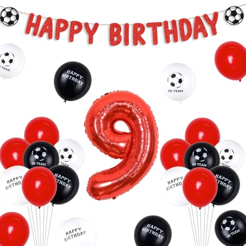 Fußball 9. Geburtstag Dekorationen Rot - Fußball Happy Birthday Banner, Fußball Luftballons, 9 Folienzahlen Ballon, Fußball Druck Luftballons, Fußball Fans Geburtstag Dekorationen Alter 9 Fußball 9. Geburtstag Dekorationen Rot - Fußball Happy Birthday Banner, Fußball Luftballons, 9 Folienzahlen Ballon, Fußball Druck Luftballons, Fußball Fans Geburtstag Dekorationen Alter 9 von Funmemoir