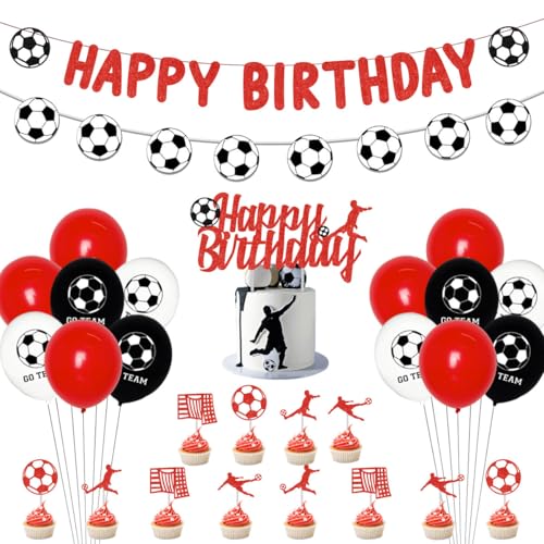 Fußball Geburtstag Dekorationen Rot und Weiß, Fußball Happy Birthday Banner Rot, Fußball Girlande, Fußball Thema Kuchen Cupcake Topper, Fußball Geburtstag Party Dekorationen für Jungen Fußballfans Fußball Geburtstag Dekorationen Rot und Weiß, Fußball Happy Birthday Banner Rot, Fußball Girlande, Fußball Thema Kuchen Cupcake Topper, Fußball Geburtstag Party Dekorationen für Jungen Fußballfans von Funmemoir