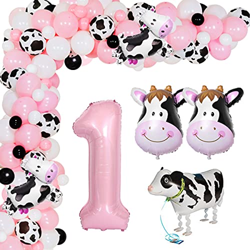 Kuh 1. Geburtstagsfeier Lieferungen für Mädchen Nutztier Themen Luftballons Garland Arch Set Kuh Party Dekorationen für Mädchen Geburtstag Nutztier 1. Geburtstagsfeier Lieferungen von Funmemoir