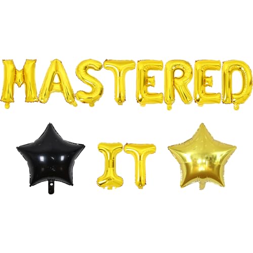 Masters Graduation Dekorationen, Mastered It Luftballons Banner, Stern Folienballons, Schwarz und Gold Graduation Party Dekorationen für Master's Degree Doctor's Degree, Class of 2023 Congrats Grade von Funmemoir