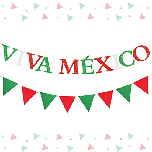 Mexiko Unabhängigkeitstag Dekorationen – glitzerndes Viva Mexiko Banner – insgesamt 2 Stück Mexiko Unabhängigkeitstag Dekorationen – glitzerndes Viva Mexiko Banner – insgesamt 2 Stück von Funmemoir
