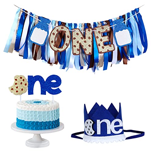 Milk and Cookies 1. Geburtstag Party Dekorationen für Jungen - Milch und Kekse Hochstuhl Banner, Cookie One Cake Topper, One Birthday Crown, 3 in 1 Dunkelblau 1. Geburtstag Dekorationen Set Milk and Cookies 1. Geburtstag Party Dekorationen für Jungen - Milch und Kekse Hochstuhl Banner, Cookie One Cake Topper, One Birthday Crown, 3 in 1 Dunkelblau 1. Geburtstag Dekorationen Set von Funmemoir