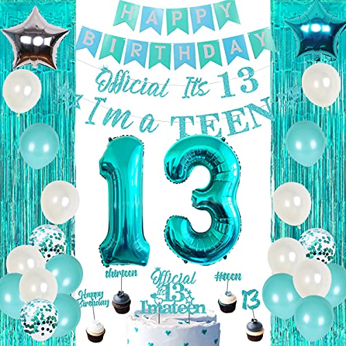 Partydekorationen zum 13. Geburtstag für Mädchen, Blaugrün – Happy 13th Birthday Dekorationen enthalten Banner Girlande Kuchen Cupcake Topper Türkis Fransenvorhang Nummer 13 Folienballon Partydekorationen zum 13. Geburtstag für Mädchen, Blaugrün – Happy 13th Birthday Dekorationen enthalten Banner Girlande Kuchen Cupcake Topper Türkis Fransenvorhang Nummer 13 Folienballon von Funmemoir