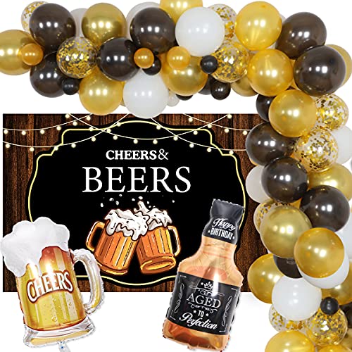 Party-Dekorationen für Cheers and Beers – Schwarz und Gold Ballon-Girlande Kit mit Hintergrund für Männer 21/25/30/35/40/50/60/70 Whiskey, Vintage Geburtstag Dekorationen oder Hochzeitstag von Funmemoir