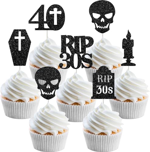 Rip 30s Deko Gothic 40. Geburtstag Party Dekorationen 24 Stück Rip 30s Cupcake Toppers Tod zu meinen dreißiger Jahren Dekorationen schwarzer Tod zu meinen 30er Jahren Dekorationen Supplies Rip 30s Deko Gothic 40. Geburtstag Party Dekorationen 24 Stück Rip 30s Cupcake Toppers Tod zu meinen dreißiger Jahren Dekorationen schwarzer Tod zu meinen 30er Jahren Dekorationen Supplies von Funmemoir