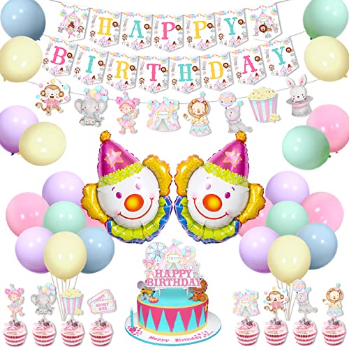 Rosa Zirkus Thema Party Dekorationen für Mädchen - Pastell Zirkus Thema Happy Birthday Banner, Girlande, Kuchendekorationen, Clown Folienballons, Karneval Zirkus Geburtstag Party Dekorationen von Funmemoir