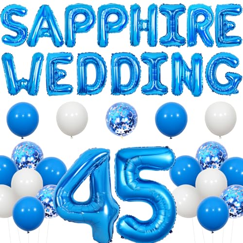 Sapphire Wedding Anniversary Decorations - Sapphire Wedding Balloons Banner, 45 Foil Number Balloons, Blue and White Balloons for Happy 45th Wedding Anniversary, Cheers to 45 Years Anniversary Decor von Funmemoir
