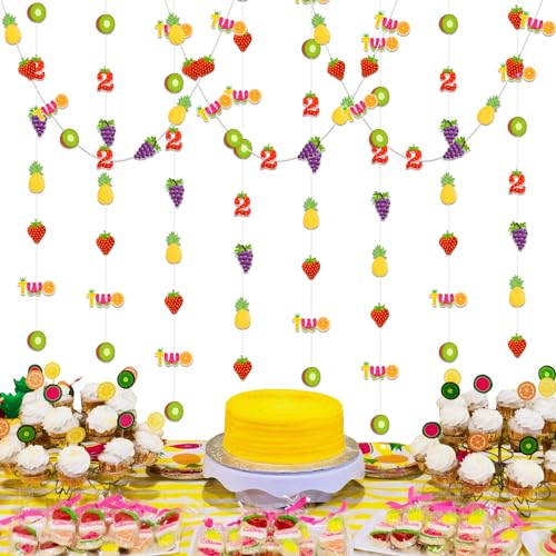 Twotti Frutti Geburtstagsdekorationen – 8 Stück Obst hängende Luftschlangen Girlanden, Twotti Fruity Birthday hängende Deckendekoration, Ananas, Wassermelone, Erdbeere, Sommerfrucht, 2. Geburtstag von Funmemoir