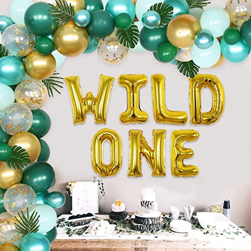 Wild One Geburtstagsdekorationen für Jungen und Mädchen, Dschungelsafari-Thema, 1. Geburtstag, Party-Dekorationen, grüner Ballon-Girlande, Bogen-Set für Geburtstagsparty-Dekoration von Funmemoir