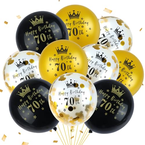Luftballons zum 70. Geburtstag, Dekoration für Damen und Herren, Konfetti-Ballons, 70. Geburtstag, Partyzubehör, 70. Geburtstag, Dekoration, Zubehör (15 Stück, 30,5 cm) von Funmilies