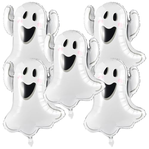 5 x Halloween-Folienballons, Geister Weiß Riesen Halloween Geister Luftballons Set Horror Grusel, wiederverwendbar, Mylar-Ballons, Geister-Schädel-Ballon für Halloween-Party, Bar-Dekoration 5 x Halloween-Folienballons, Geister Weiß Riesen Halloween Geister Luftballons Set Horror Grusel, wiederverwendbar, Mylar-Ballons, Geister-Schädel-Ballon für Halloween-Party, Bar-Dekoration von Funmo
