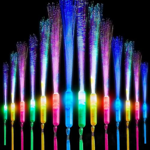 Funmo 12 Stück Bunte LED Leuchtstäbe, Glasfaser Leuchtstab, Leuchtstäbe Bunte, Leuchtwedel Party Set mit Multicolor Licht, 3 Modi Blinkende für Kinder Weihnachten, Party, Konzert, Hochzeit von Funmo