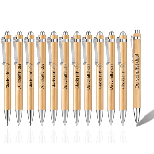 Funmo 12 Stück Bambus Kugelschreiber, Kugelschreiber Set, Kugelschreiber Schwarz,Einziehbaren Bambus-Stift Holzkugelschreiber als Ökologische Geschenke Schreibgerät für Schule (12) von Funmo