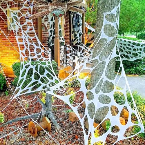 Funmo Halloween Deko Spinnennetz,Spinnennetz Halloween Deko Horror Halloween Deko,200g Weiß Outdoor Spinnweben Dekoration, für Häuser,Kamine, Gärten,Outdoor,Halloween Spinnen Deko (4 Meter) von Funmo