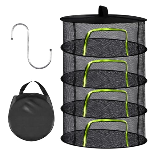 Funmo Kräutertrockner 4-Layer, Trockennetz Kräuter Trocknungsnetze Grow Aufhängen Faltbares Trocken Netz für Kräuter Pflanze Fleisch Blumen Zwiebeln Gemüse, Schwarz 60 * 80CM von Funmo