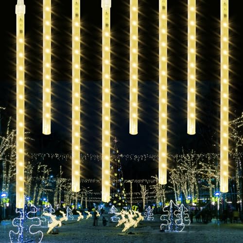 Funmo Regen Lichter, 30cm 8 Tube LED Regen Lichter, Weihnachten Lichterkette, Regen Lichter, Outdoor Regen Lichterkette für Weihnachtsbaum Dekoration Halloween Party (Weiß) von Funmo