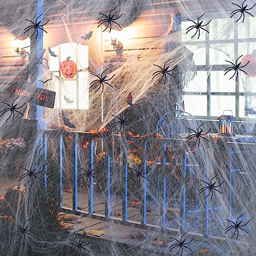Halloween Deko,Halloween Spinnennetz Dekoration,400g Dehnbare Spinnennetz Halloween Dekoration mit 75 künstlichen Spinnen für Halloween Dekorationen,Spukhaus-Dekoration,Gruselszene, Partyzubehör Halloween Deko,Halloween Spinnennetz Dekoration,400g Dehnbare Spinnennetz Halloween Dekoration mit 75 künstlichen Spinnen für Halloween Dekorationen,Spukhaus-Dekoration,Gruselszene, Partyzubehör von Funmo