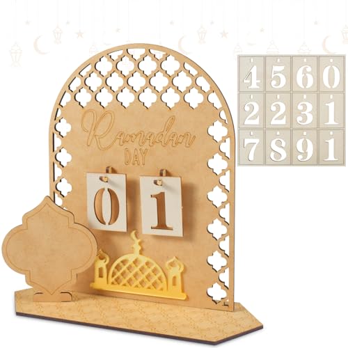 Ramadan Kalender kinder, Eid Mubarak Kalender, 2024 Countdown Kalender Holz Eid Mubarak Kalender DIY Ramadan Deko 30 Tage Kalender für muslimische Ramadan-Party Heimdekoration von Funmo