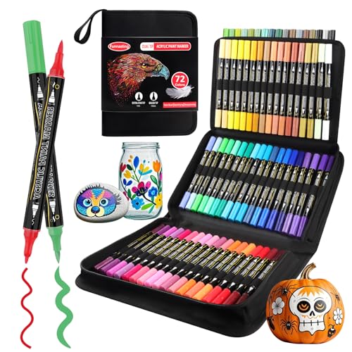 Funnasting Acrylfarben-Marker, 72 Farben, Doppelspitze, Acrylfarbstifte, Glas-Marker-Stifte mit Pinselspitze und feiner Spitze, Farbstifte für Steine, Holz, Leinwand, Stein, Keramikoberflächen, DIY Funnasting Acrylfarben-Marker, 72 Farben, Doppelspitze, Acrylfarbstifte, Glas-Marker-Stifte mit Pinselspitze und feiner Spitze, Farbstifte für Steine, Holz, Leinwand, Stein, Keramikoberflächen, DIY von Funnasting