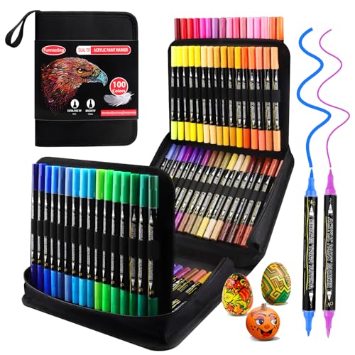 Funnasting Acrylstifte, 100 Farben Doppelspitze Acrylic Marker, Acryl Stifte Set enthält 12 Metallic-Farben für Felsmalerei, Holz, Leinwand, Stein, Keramikoberflächen Funnasting Acrylstifte, 100 Farben Doppelspitze Acrylic Marker, Acryl Stifte Set enthält 12 Metallic-Farben für Felsmalerei, Holz, Leinwand, Stein, Keramikoberflächen von Funnasting
