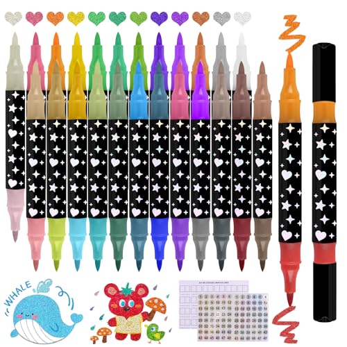 Funnasting 48 Farben Glitzer Filzstifte Zeichenset, 24 Pack Doppelspitze Glitzerstifte Metallic Sparkle Marker, Wasserbasierte Glitzer Stifte für Malen, DIY-Projekte, Schreiben, Scrapbooking von Funnasting