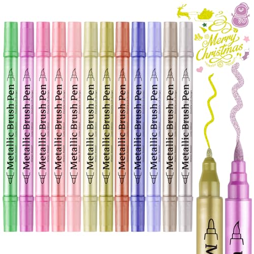 Metallic Stifte, 12-Farben Dual Tip Metallic Stifte Acrylfarben Stifte Glitzerstifte für Schwarzes Papier, Scrapbook Zubehör, Geschenkkarte, Glas Handwerk Zubehör, Weihnachtsstrümpfe Füller Metallic Stifte, 12-Farben Dual Tip Metallic Stifte Acrylfarben Stifte Glitzerstifte für Schwarzes Papier, Scrapbook Zubehör, Geschenkkarte, Glas Handwerk Zubehör, Weihnachtsstrümpfe Füller von Funnasting
