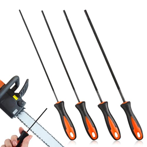 Feile für kettensäge,4 PCS Feilenset für Kettensägen mit Griff Rundfeile Kettensäge in 4 Größen 3,2mm 4,0mm 4,8mm 5,5mm zum Schärfen von Sägeketten und als Kettenschärfgerät von Funngy