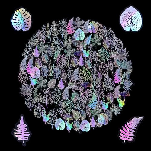 Funngy Leaves Aufkleber,100 PCS Holographische Pflanzen Aufkleber Holographische Abziehbilder Transparente Aufkleber wasserdichte Aufkleber für DIY Scrapbooking Journal Wasserflaschen Laptops von Funngy