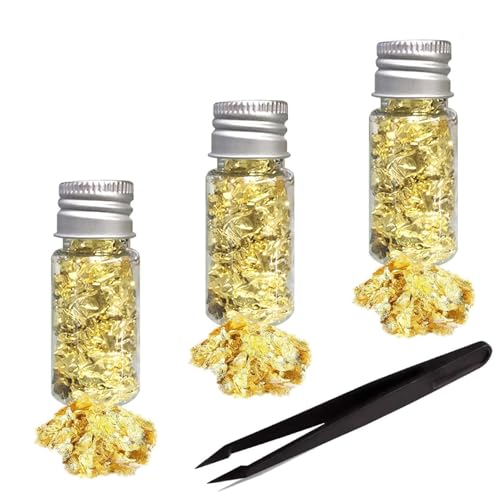 Gold Folien Flocken,3 Flaschen Goldfolie Papier Gold Metallfolie Flocken Imitation Gold Flocken mit Pinzette für DIY Bastelarbeiten Möbeldekoration und Nail Art Gold Folien Flocken,3 Flaschen Goldfolie Papier Gold Metallfolie Flocken Imitation Gold Flocken mit Pinzette für DIY Bastelarbeiten Möbeldekoration und Nail Art von Funngy
