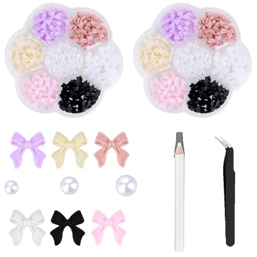 Nail Charms,2 PCS Nail Art Nagel Deko 3D Rosa Bogen Nail Art Dekoration Schmucksteine Perlen Bows Nail Art Charms 3D Nageldekorations Set für Frauen Mädchen Nagel Kunst Handwerk und Dekoration von Funngy