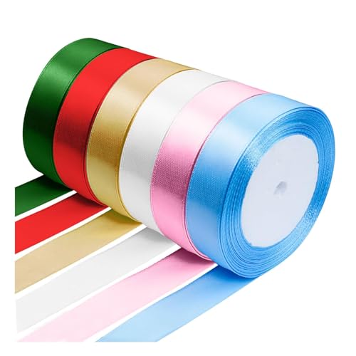 Satinband,6 Rollen Ribbon Band Geschenkband Weihnachtsband Fleckenbänder Haarband Stoffband Ringelband Geschenkband Stoff Dekoband Stoffband Set für Hochzeit Dekoration Geschenk Verpacken Basteln von Funngy